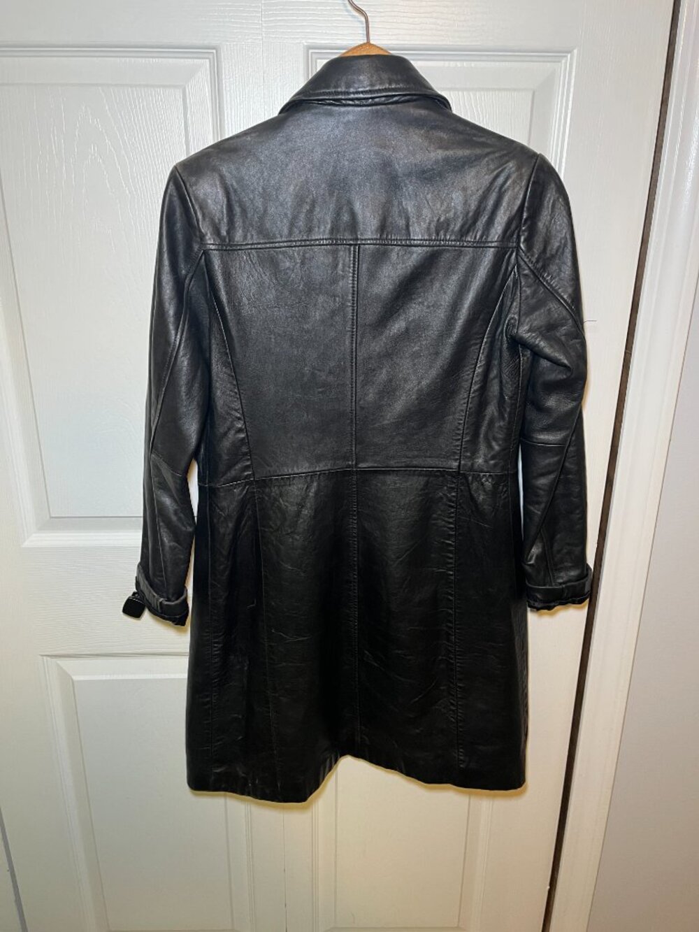 Katiana Couture Black Leather Coat Small Button Front - Picture 4 of 5